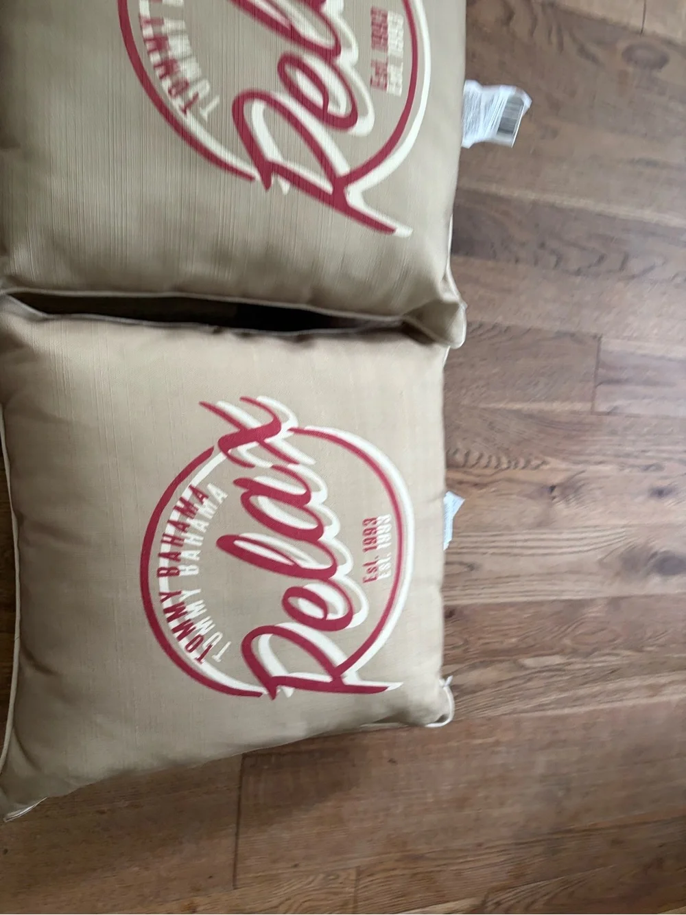NEW Tommy Bahama Decorative Pillow Set Nautical graphic Theme Relax PAIR TAN RED